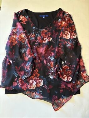 Apt. 9 Black Floral V-Neck Sheer Overlay Blouse